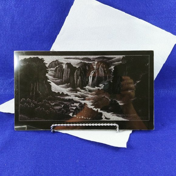 Decorative Art Tile Laser Engraved Outdoor Waterfall Scene 12" x 7" - Picture 2 of 10